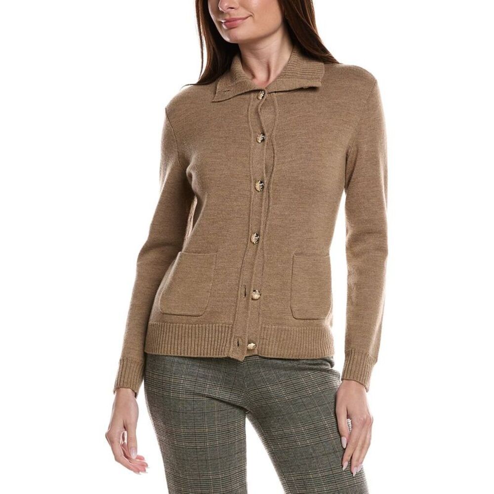 Bruno Magli Womens Merino Wool Epaulet Sweater Jacket, Tan